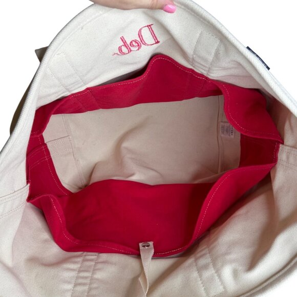 Lands End Canvas Tote Bag XL 24" With Red Straps Beige "Deb" Beach Pool Grocery - Picture 9 of 9